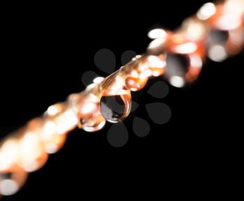 drops of water on a rope. macro