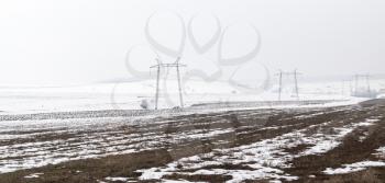 electric poles in winter outdoors