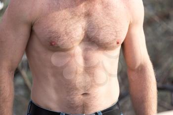men inflated chest as background
