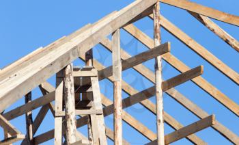 Wooden roof frame on a construction site