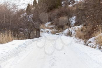 winter road in the mountains of Kazakhstan