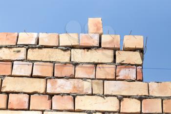 Brick wall on a construction site as a background .