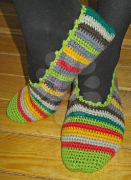 Hand knitted female slippers