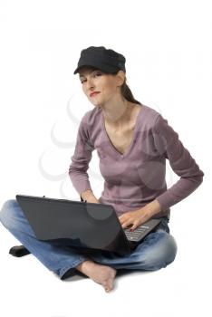 Girl whit laptop, isolated on white, one person