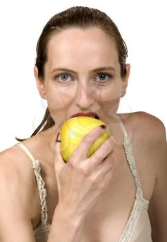 Woman eating apple, healthy lifestyle