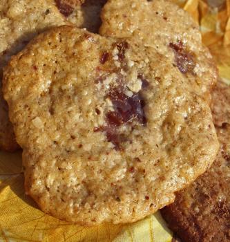 Homemade cookies with sesame tahini, honey, dates, walnuts, oatmeal, cinnamon and vanilla.