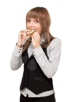 Royalty Free Photo of a Woman Eating a Sandwich