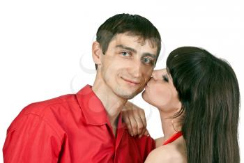 Royalty Free Photo of a Woman Kissing a Man's Face