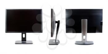Collage of IPS LCD monitor, the three species. Isolate on white.
