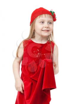 Charming little girl in red cap and gown
