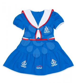 Baby dress patterned with a sea, an anchor on a white background