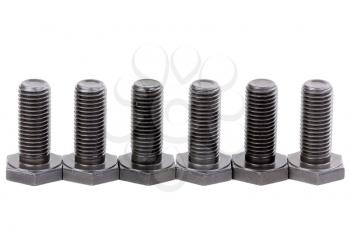 Bolts coated with protective varnish on a white background