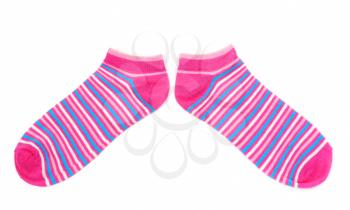 pair of pink striped socks isolated on white background