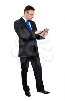 Young businessman with a Tablet PC, isolate on white