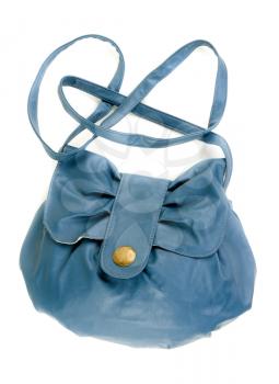 Blue leather female bag isolated on white background