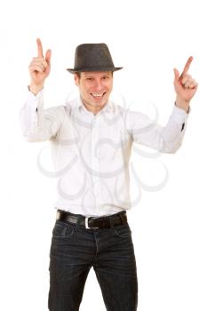 portrait of cheerful man in hat. isolated on white