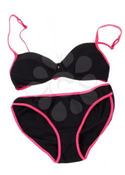 set of black lingerie with a red rim. Isolate on white.