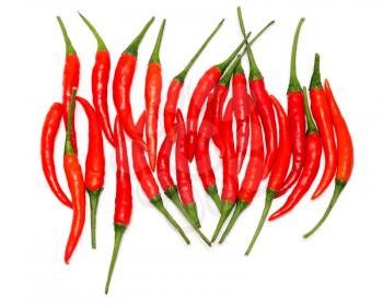 Pile of red chili peppers isolated on white background