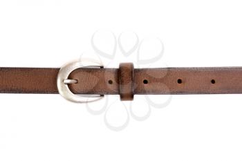 slim leather belt with silver buckle isolated on white