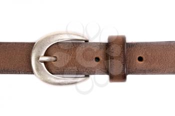 Women's leather belt with metal buckle closeup