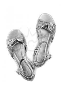 Sandals with rhinestones. View from above. Isolate on white.