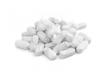 Pile of pills. Isolate on white background.
