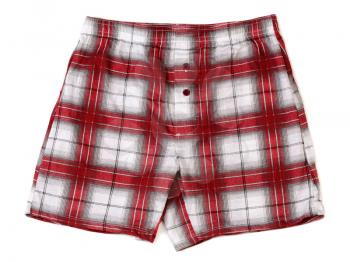 Men's boxer shorts in red and gray plaid. Isolate on white.