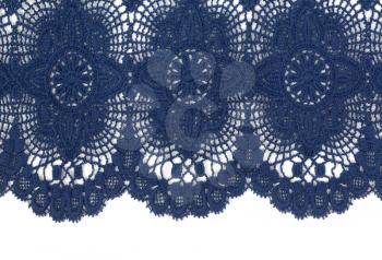 Blue openwork lace isolated on white background