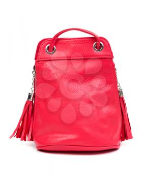 Red leather fashion ladies handbag. Isolate on white.