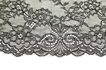 Black openwork lace isolated on white background.