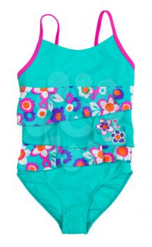 Girl swimming suit over white background. Soft feather applied.