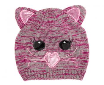 Children's knitted hat with pattern muzzle isolate on a white background