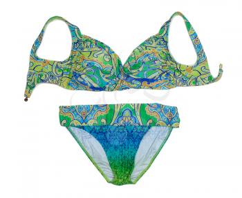 Green and blue swimsuit. Isolate on white background.