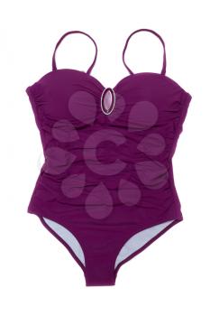 Purple swimsuit with a brooch. Isolate on white background.