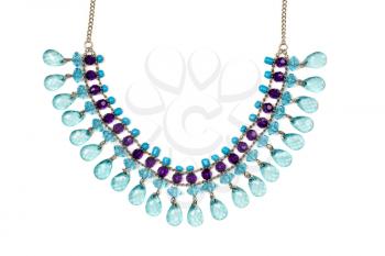 Necklace with blue stones. Isolate on white.
