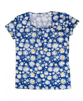 Blouse with a pattern of blue chamomile. Isolate on white.