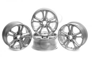 set of four road wheels. Isolate on white.