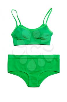 Set of green underwear, bra and panties. Isolate on white.