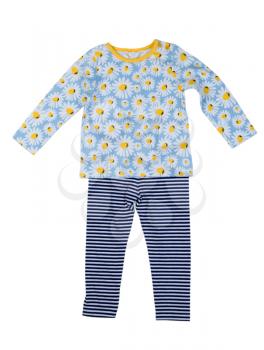 Children clothing with a pattern of daisy. Isolate on white.