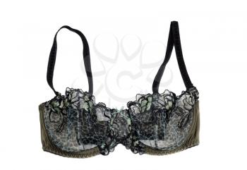 black and green satin bra, isolate on a white background