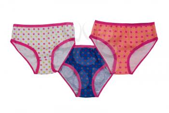 Three cotton panties with pattern. Isolate on white.