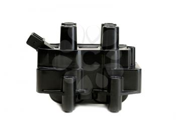 Ignition coil for gasoline four-cylinder internal combustion engine. Side view. Isolate on white.