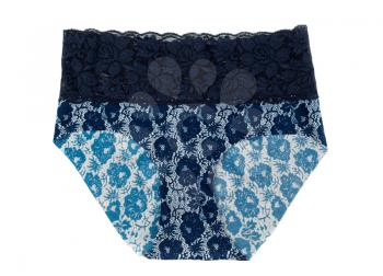 Blue lace panties. Isolate on white.