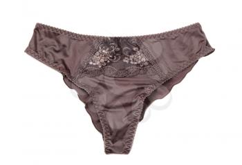 Brown feminine satin panties. Isolate on white.