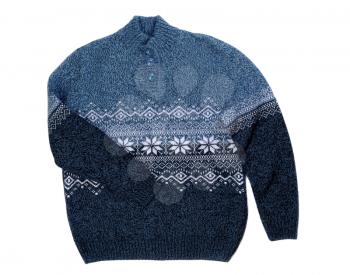 Knitted sweater with snowflake pattern, isolate on white