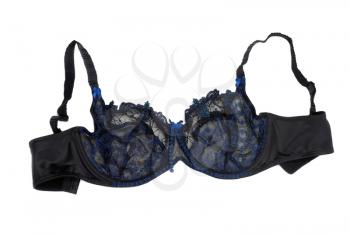 Dear blue-black lace bra for women. Isolate on white.