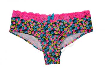 Women colored panties with a floral pattern. Isolate on white.