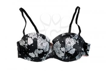 Black bra with a floral pattern. Isolate on white.