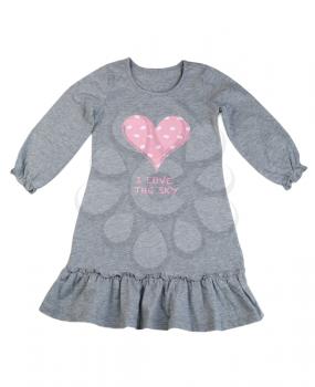 Cotton gray dress with a pattern of hearts. Isolate on white.