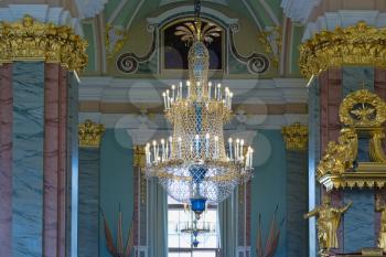 Crystal chandelier in the temple. St. Petersburg. 